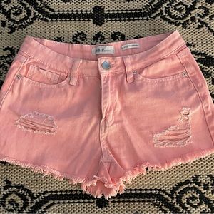 YMI- Denim cut off mid-rise shorts. Pink and size 5/27